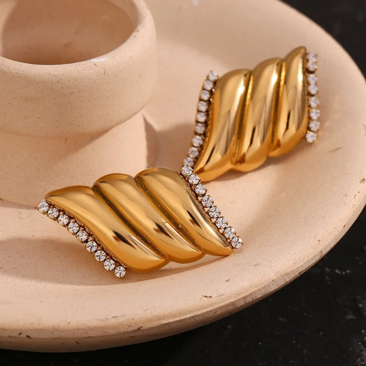 Cercei Adelis, aurii, cu zirconiu, in stil vintage, din otel inoxidabil placat cu aur 18K
