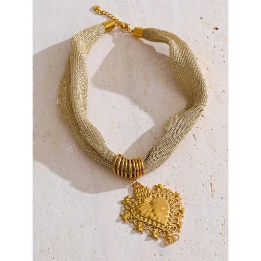 Colier Salome, auriu, cu pandantiv in forma de inima, din otel inoxidabil placat cu aur 18K - Colectia Glamour