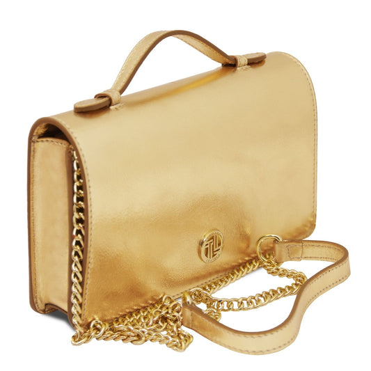 OPERA - Clutch din piele naturala metalizata cu curea lant
