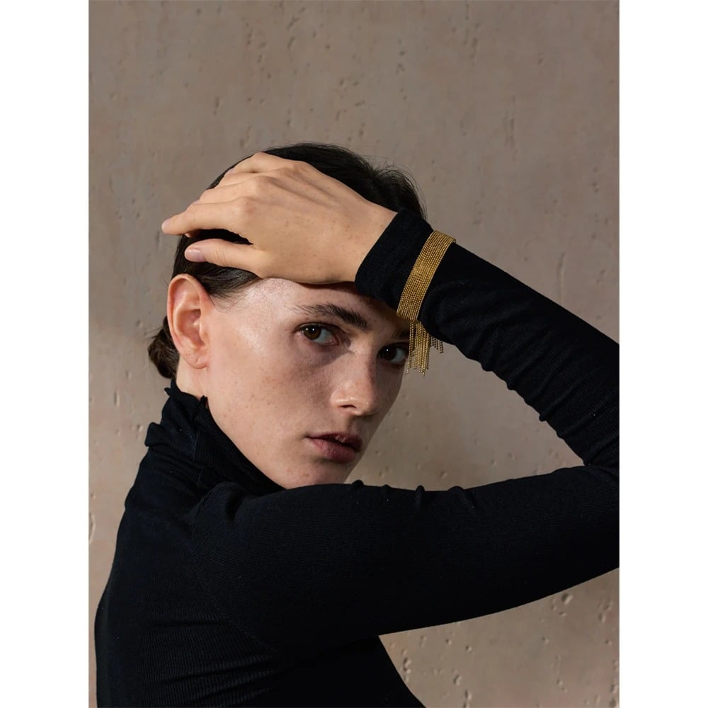 Bratara Gracie, aurie, din otel inoxidabil placat cu aur 18K, model cu margele - Colectia Glamour