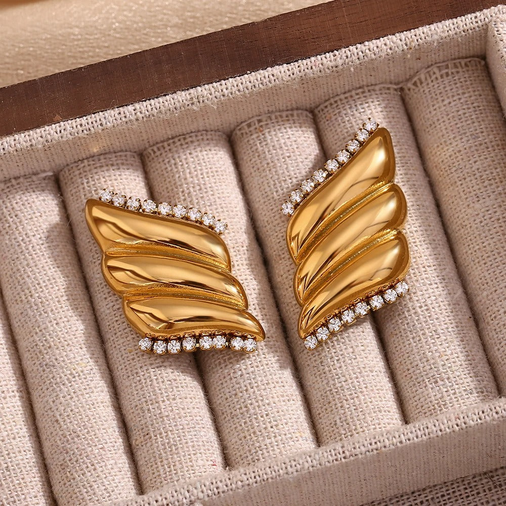 Cercei Adelis, aurii, cu zirconiu, in stil vintage, din otel inoxidabil placat cu aur 18K