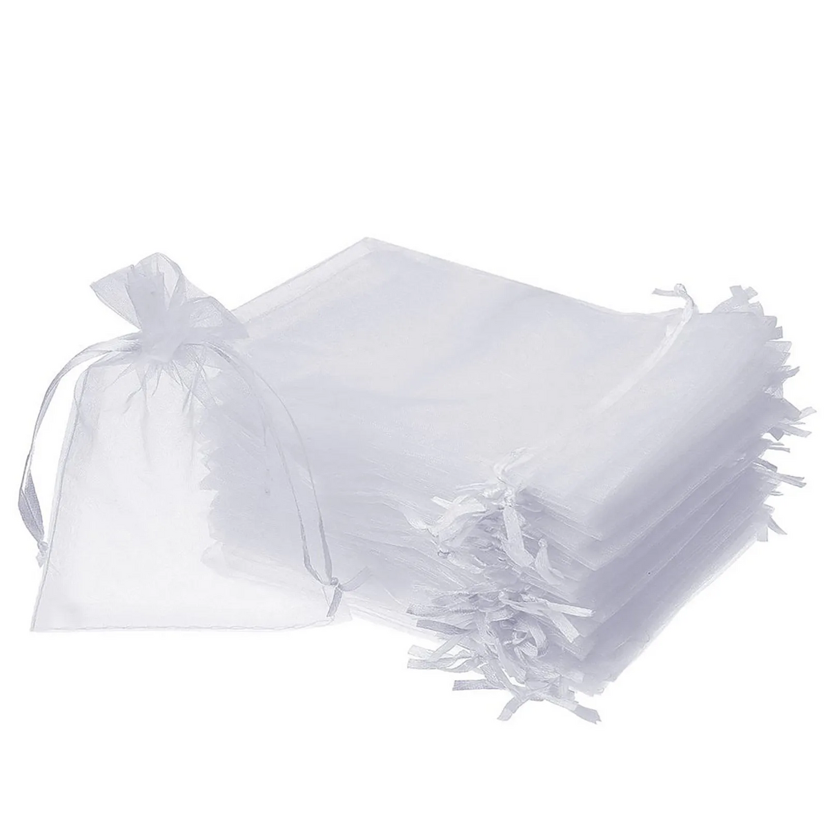Saculet organza, alb, cu snur din satin