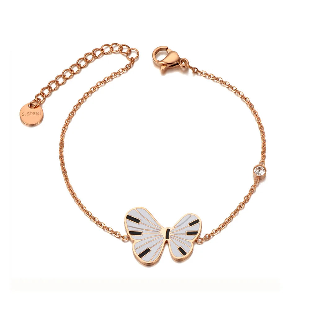 Bratara Marceline, auriu rose, cu model fluture, din otel inoxidabil placat cu aur 18K - Colectia Parisian