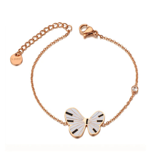Bratara Marceline, auriu rose, cu model fluture, din otel inoxidabil placat cu aur 18K - Colectia Parisian