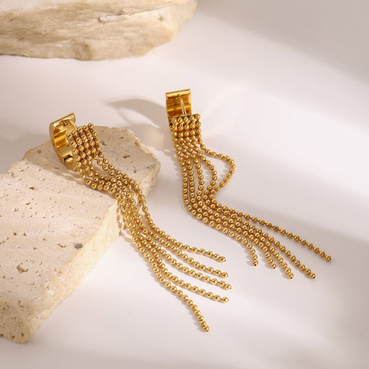 Cercei Gracie, aurii, din otel inoxidabil placat cu aur 18K, model cu margele - Colectia Glamour