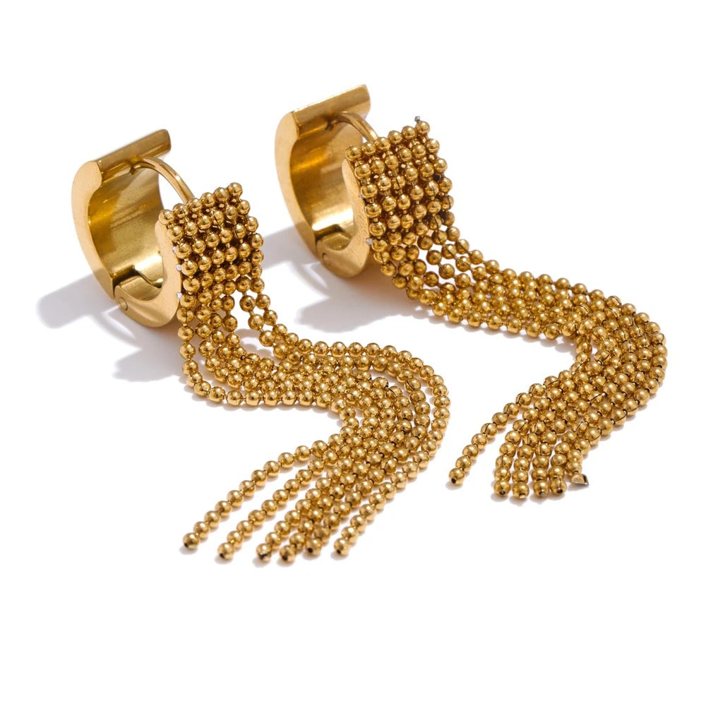 Cercei Gracie, aurii, din otel inoxidabil placat cu aur 18K, model cu margele - Colectia Glamour