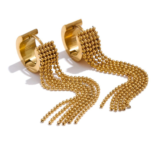 Cercei Gracie, aurii, din otel inoxidabil placat cu aur 18K, model cu margele - Colectia Glamour