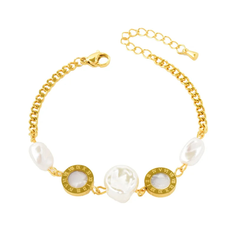 Bratara Harmony, aurie, din otel inoxidabil, decorata cu perle - Colectia Universe of Pearls