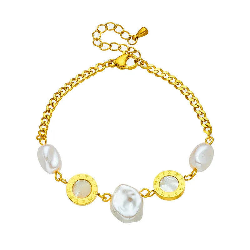 Bratara Harmony, aurie, din otel inoxidabil, decorata cu perle - Colectia Universe of Pearls