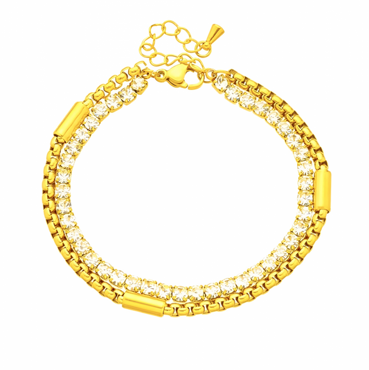 Bratara Nellie, aurie, cu zirconiu, din otel inoxidabil placat cu aur 18K