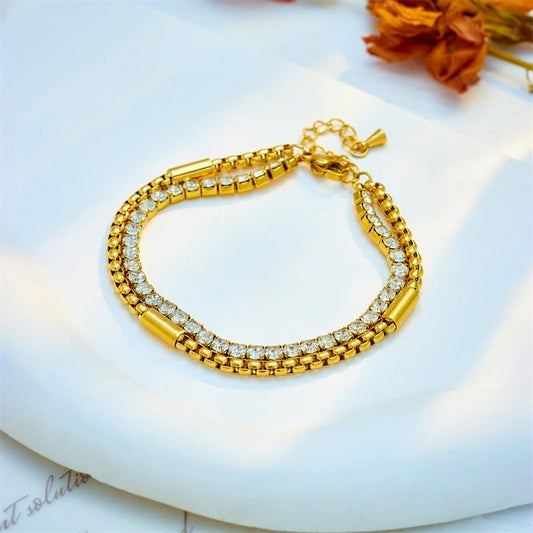 Bratara Nellie, aurie, cu zirconiu, din otel inoxidabil placat cu aur 18K