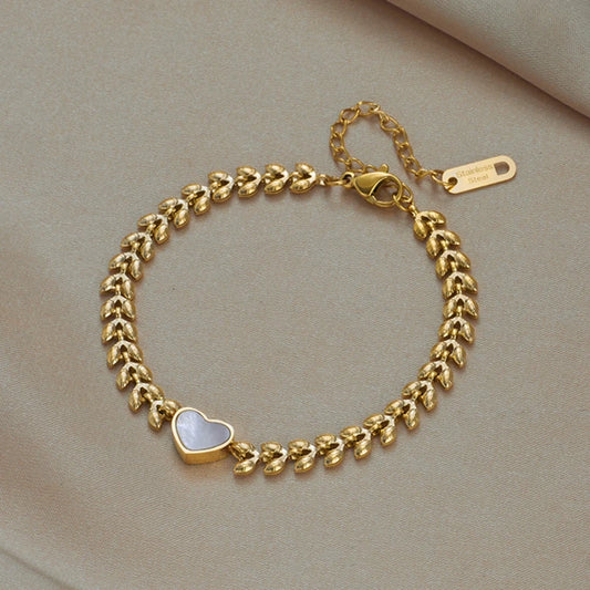 Bratara Rhianna, aurie, subtire, din otel inoxidabil placat cu aur 18K, model inima