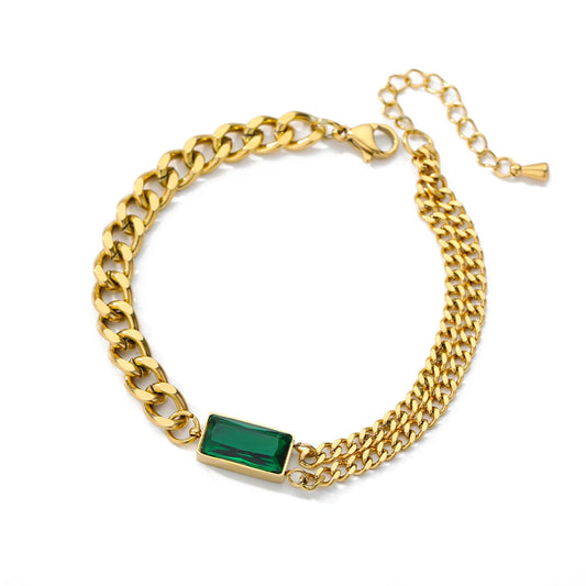 Bratara Lori, aurie, din otel inoxidabil placat cu aur 18K, cu model geometric