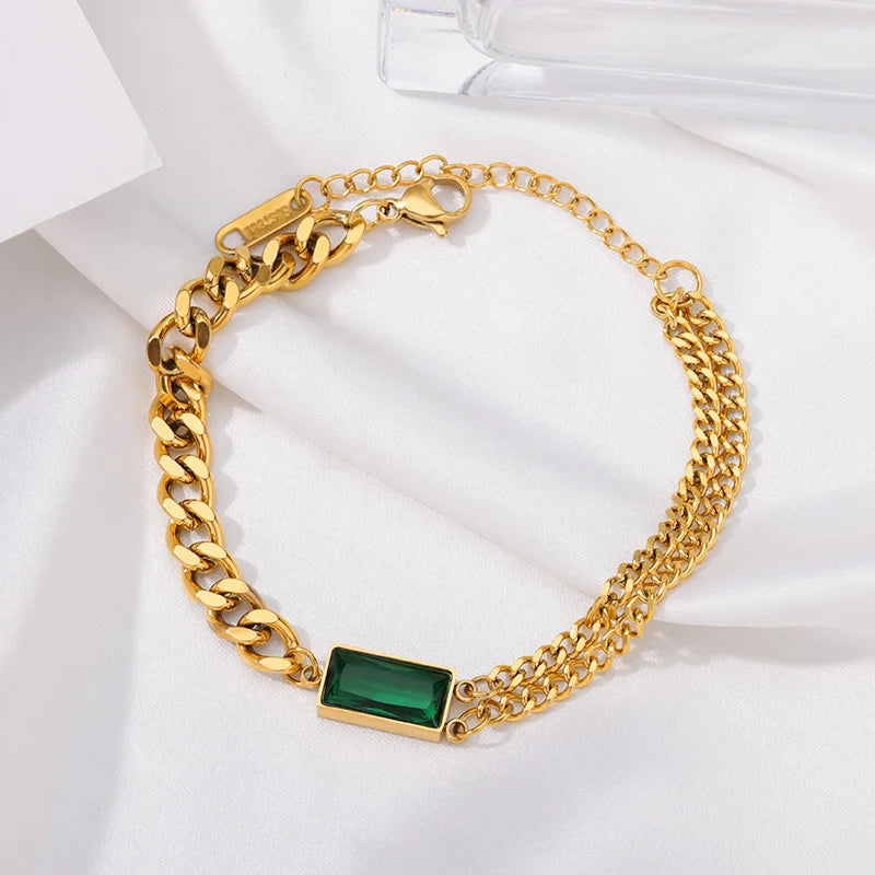 Bratara Lori, aurie, din otel inoxidabil placat cu aur 18K, cu model geometric