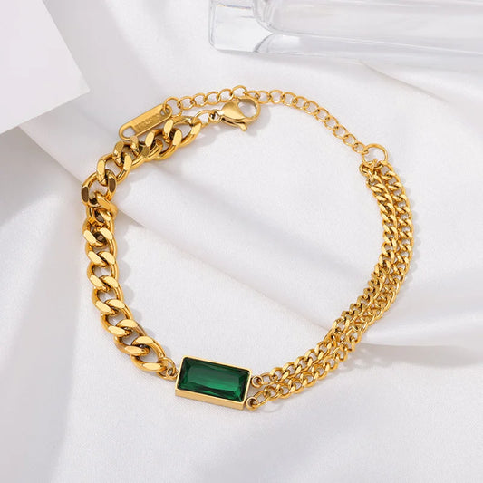 Bratara Lori, aurie, din otel inoxidabil placat cu aur 18K, cu model geometric