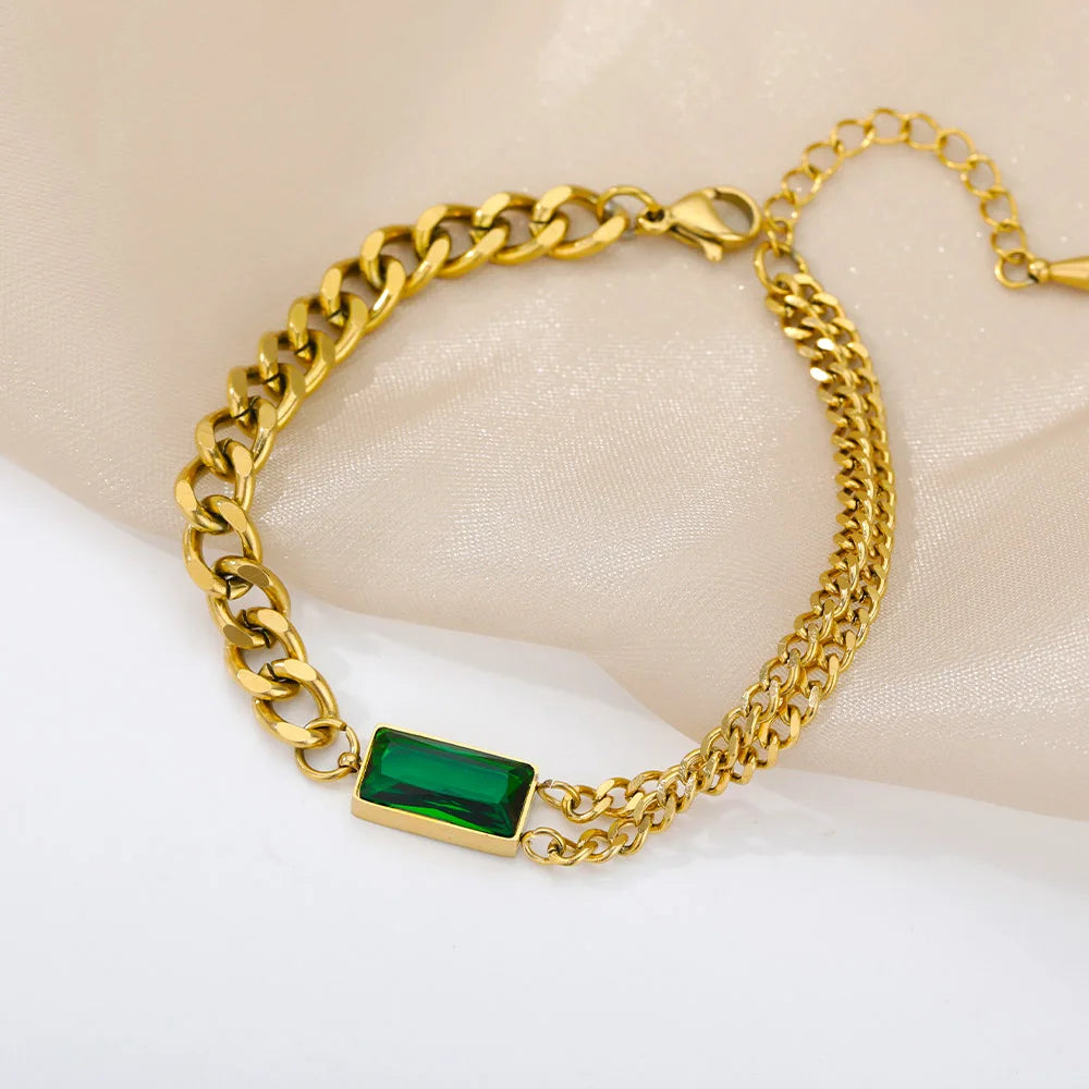 Bratara Lori, aurie, din otel inoxidabil placat cu aur 18K, cu model geometric