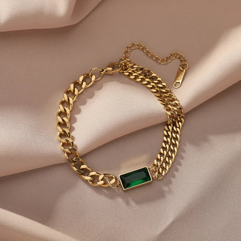 Bratara Lori, aurie, din otel inoxidabil placat cu aur 18K, cu model geometric