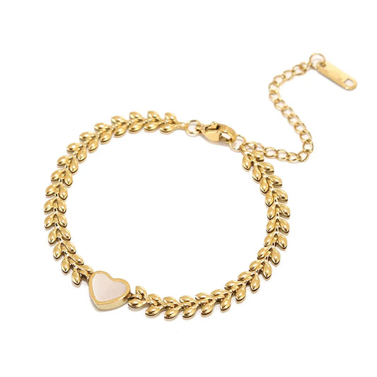 Bratara Rhianna, aurie, subtire, din otel inoxidabil placat cu aur 18K, model inima