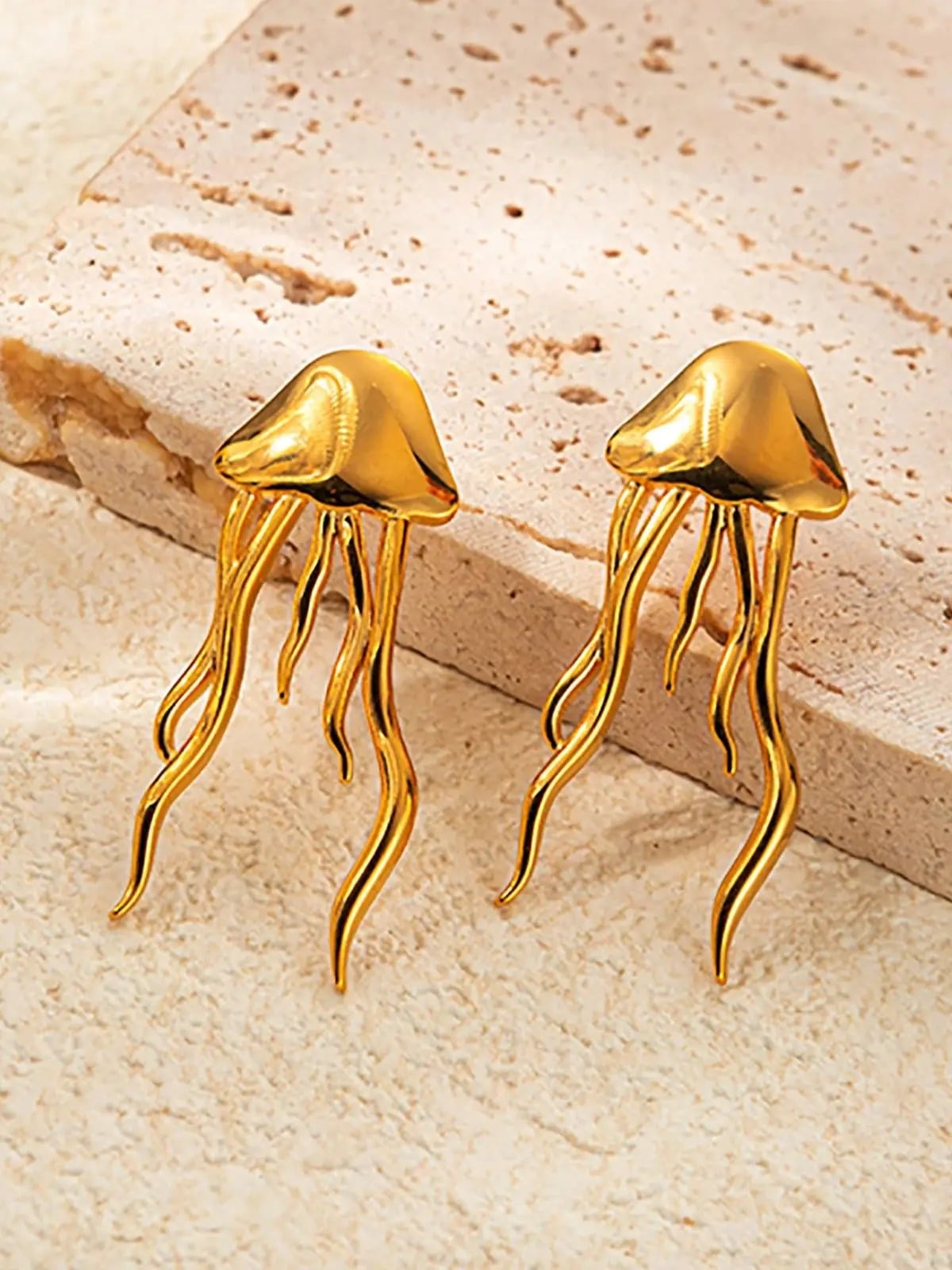 Cercei Medusa, aurii, in forma de meduza, din otel inoxidabil