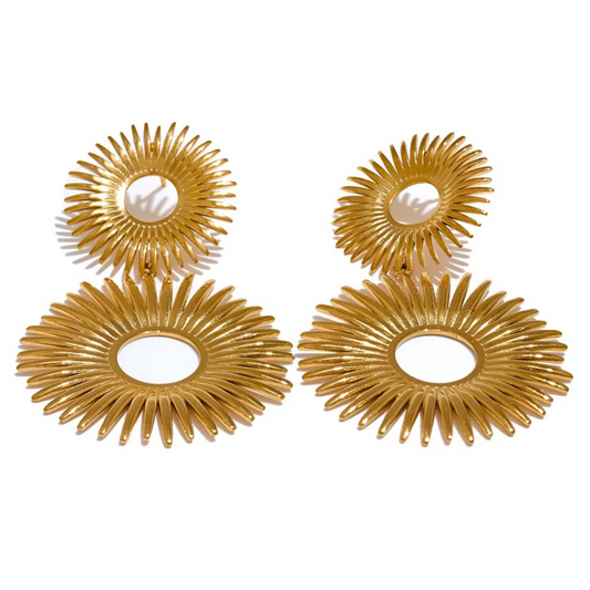 Cercei Nastassia, aurii, din otel inoxidabil placat cu aur 18K, model cu cercuri - Colectia Glamour