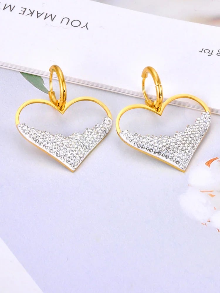 Cercei Roselyn, aurii, in forma de inima, din otel inoxidabil placat cu aur 18K - Colectia Parisian