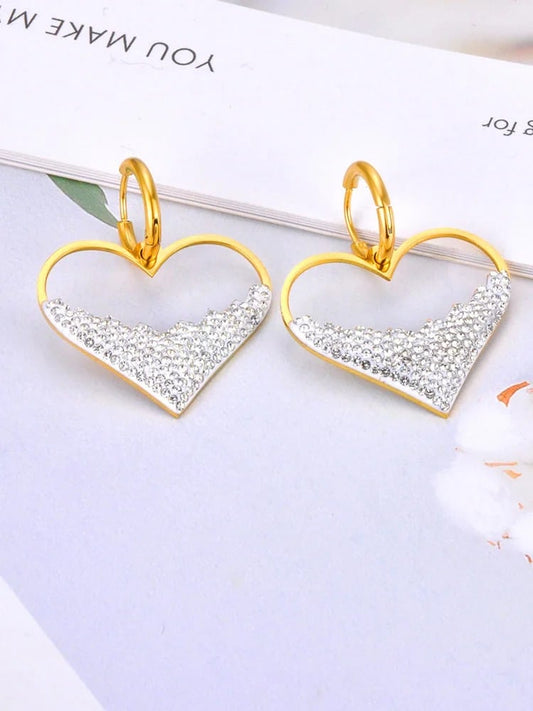 Cercei Roselyn, aurii, in forma de inima, din otel inoxidabil placat cu aur 18K - Colectia Parisian