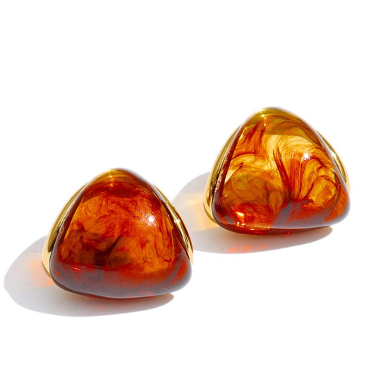 Cercei Amber, aurii, triunghiulari, din otel inoxidabil placat cu aur 18K
