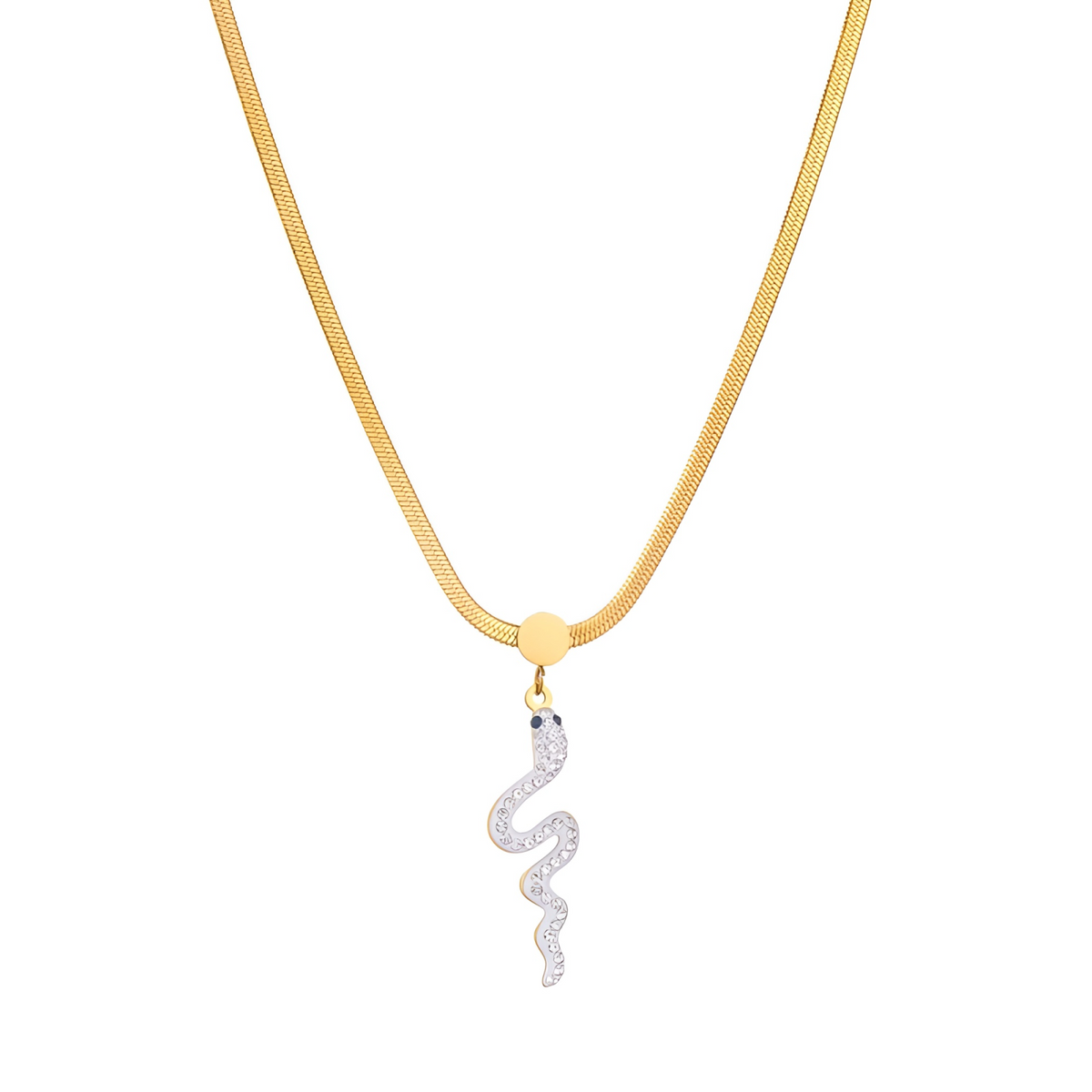 Colier Daisy, auriu, din otel inoxidabil placat cu aur 18K, cu pandantiv sarpe