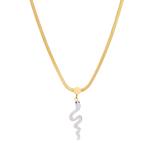 Colier Daisy, auriu, din otel inoxidabil placat cu aur 18K, cu pandantiv sarpe
