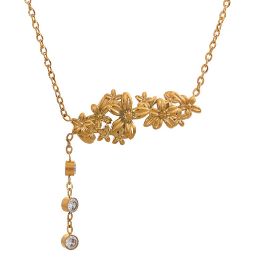 Colier Amaris, auriu, cu pandantiv floral, din otel inoxidabil placat cu aur 18K