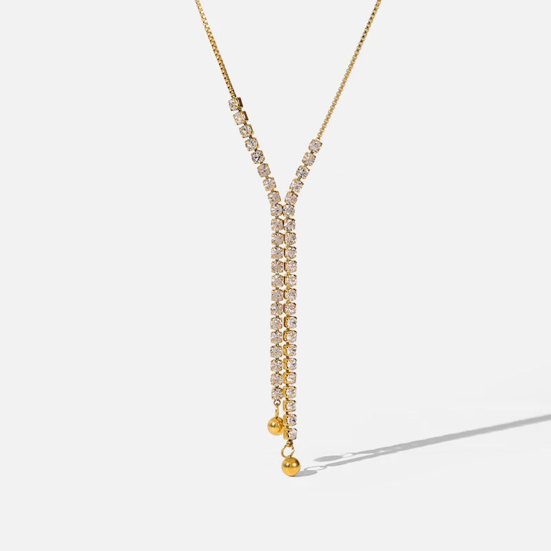 Colier Kamila, auriu, din otel inoxidabil placat cu aur 18K, decorat cu zirconiu