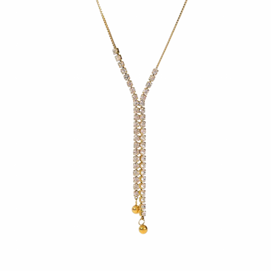 Colier Kamila, auriu, din otel inoxidabil placat cu aur 18K, decorat cu zirconiu