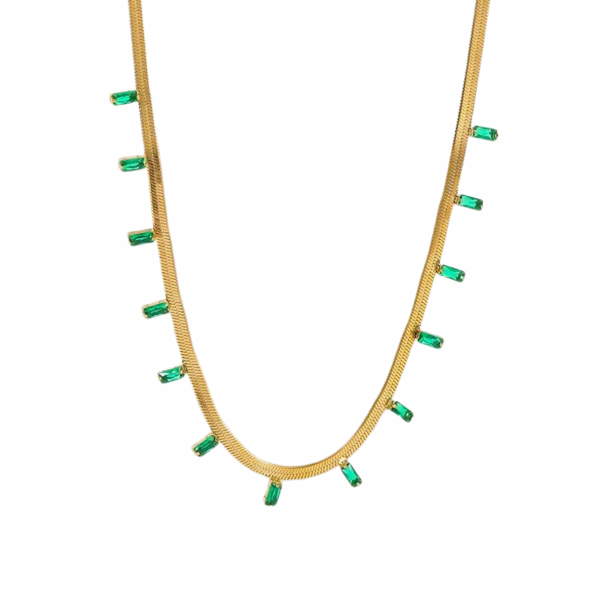 Colier Peyton, auriu, din otel inoxidabil placat cu aur 18K, decorat cu pietre verzi de zirconiu