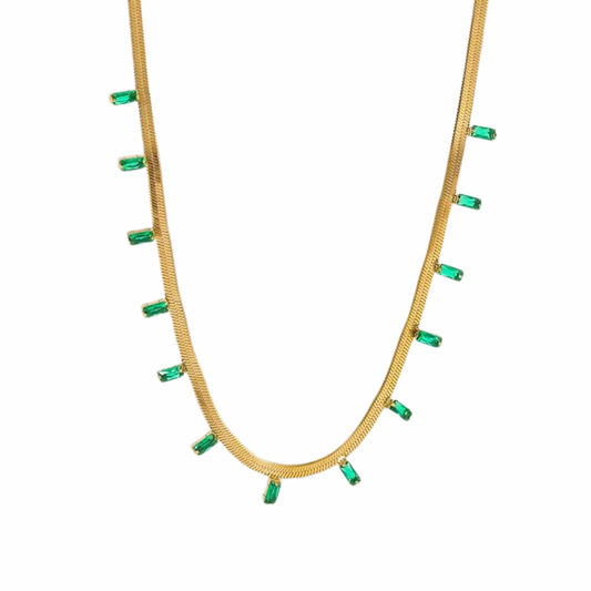 Colier Peyton, auriu, din otel inoxidabil placat cu aur 18K, decorat cu pietre verzi de zirconiu