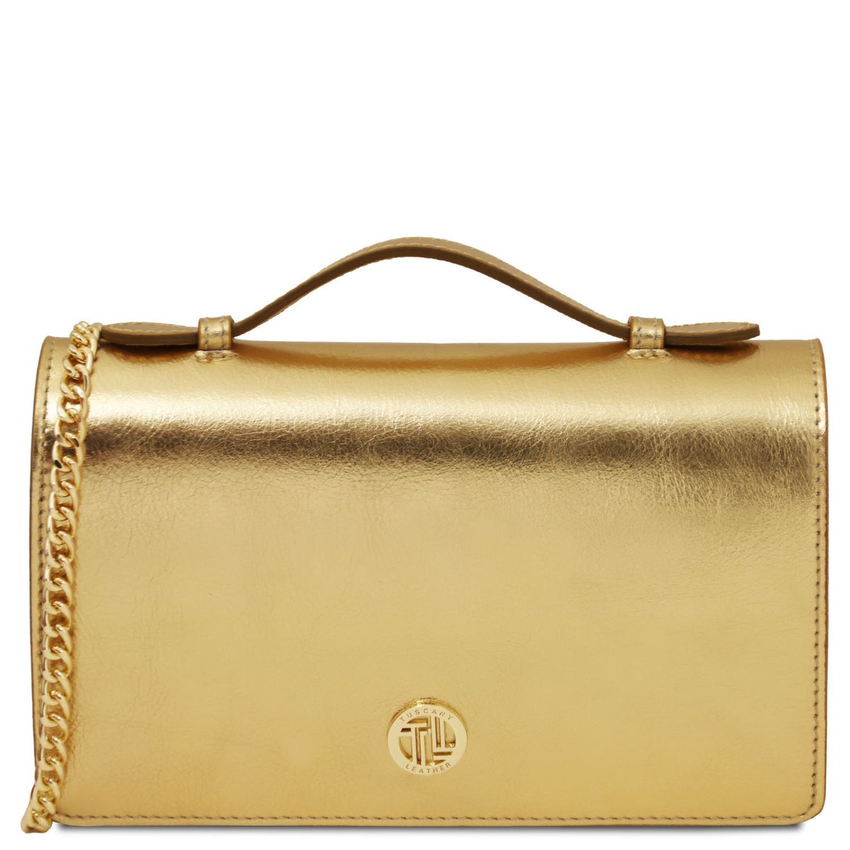 OPERA  - Clutch din piele naturala metalizata cu curea lant