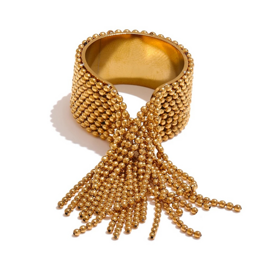 Inel Gracie, auriu/ argintiu, din otel inoxidabil placat cu aur 18K, model cu margele, reglabil - Colectia Glamour