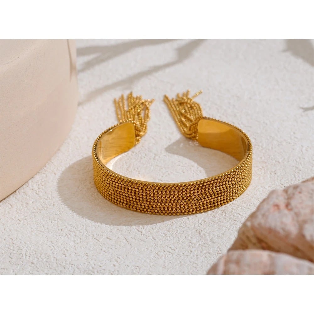 Bratara Gracie, aurie, din otel inoxidabil placat cu aur 18K, model cu margele - Colectia Glamour