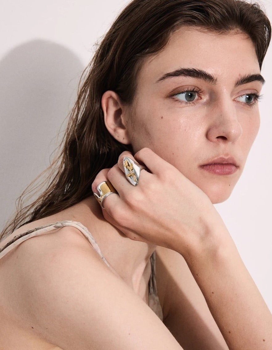 Inel Megan, argintiu, oval, din otel inoxidabil placat cu aur 18K, reglabil - Colectia Floral Paradise
