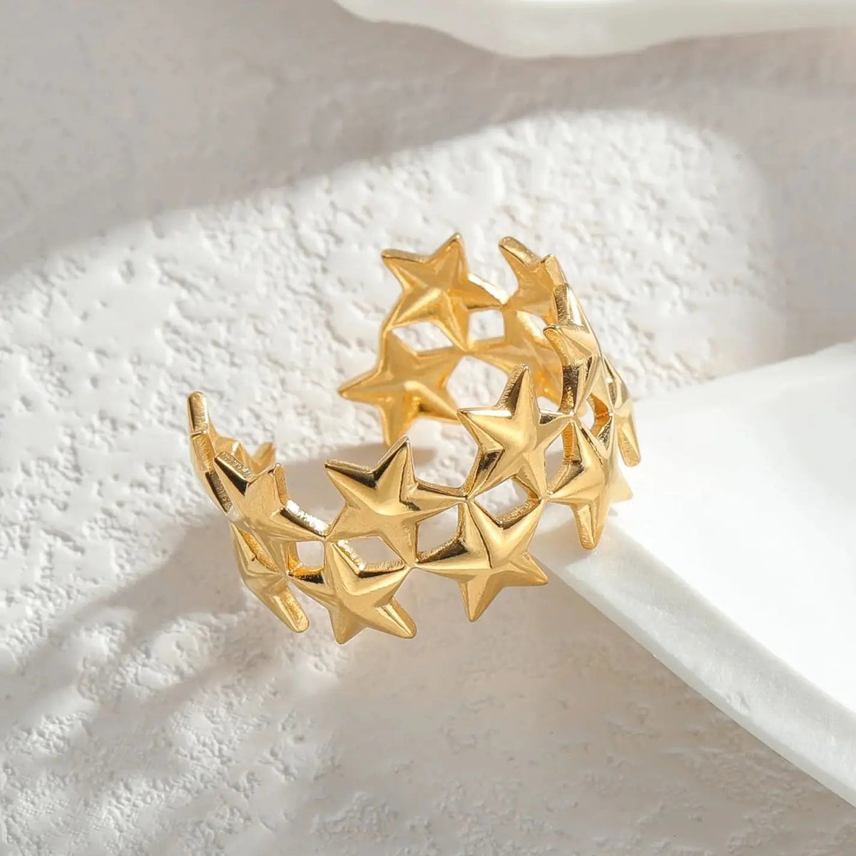 Inel Carlene, auriu, din otel inoxidabil placat cu aur 18K, model cu stelute, reglabil