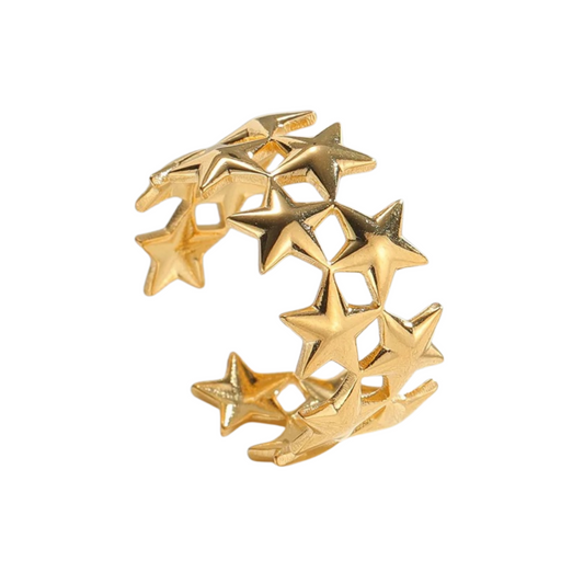 Inel Carlene, auriu, din otel inoxidabil placat cu aur 18K, model cu stelute, reglabil