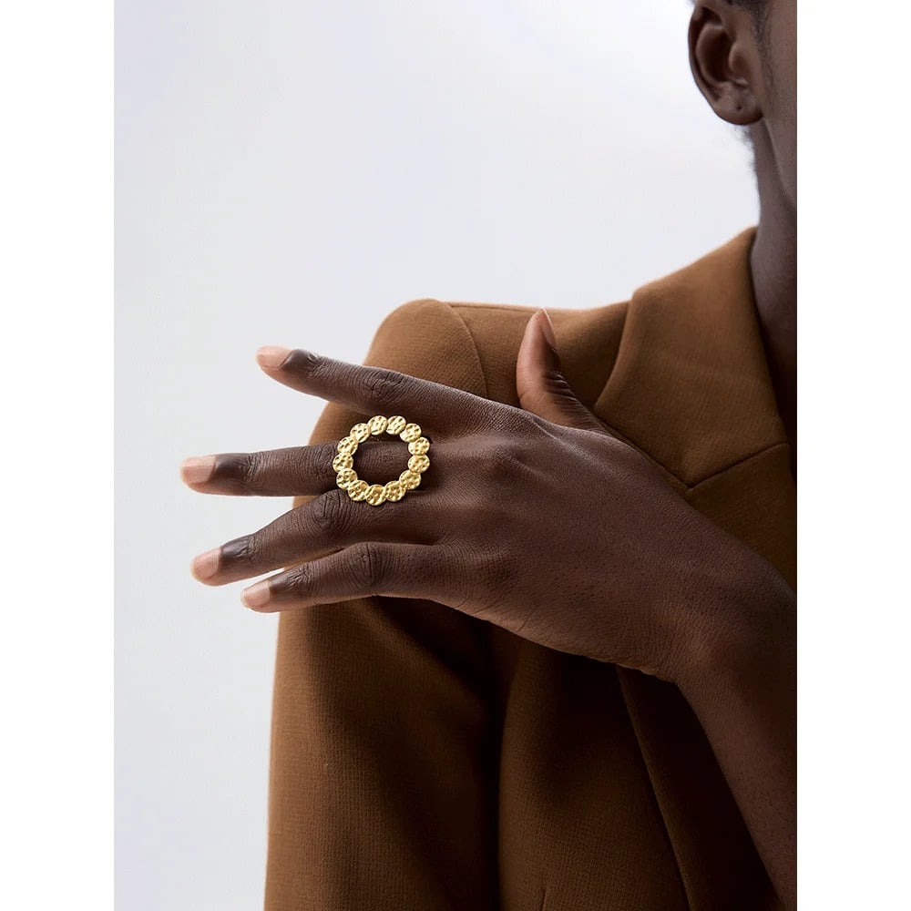 Inel Ashlyn, auriu, din otel inoxidabil placat cu aur 18K, in forma de cerc, reglabil