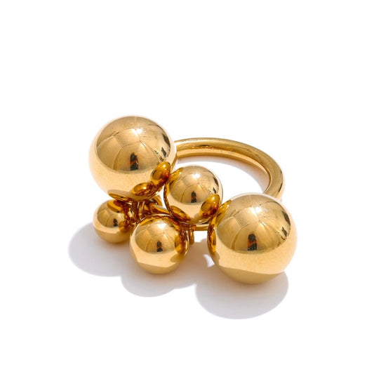 Inel Blake, auriu, cu model bile, din otel inoxidabil placat cu aur 18K - Colectia Glamour