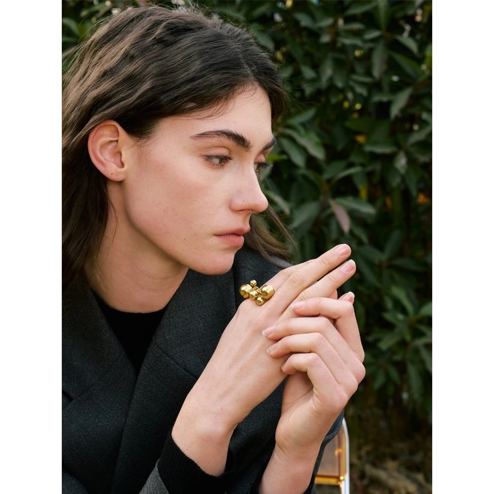 Inel Blake, auriu, cu model bile, din otel inoxidabil placat cu aur 18K - Colectia Glamour