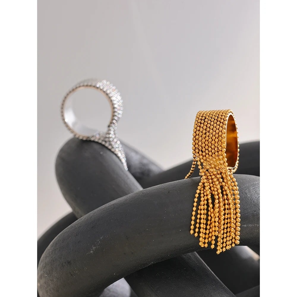 Inel Gracie, auriu/ argintiu, din otel inoxidabil placat cu aur 18K, model cu margele, reglabil - Colectia Glamour