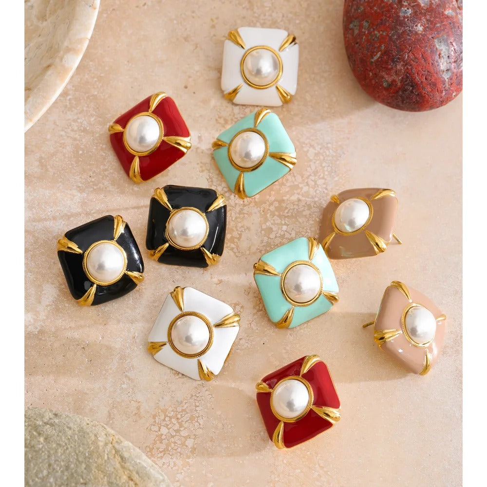 Cercei Hadda, vintage, cu perle, din otel inoxidabil placat cu aur 18K - Colectia Universe of Pearls