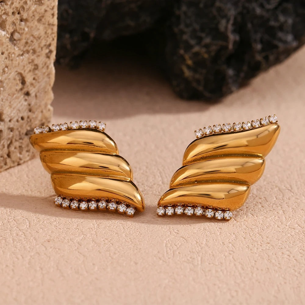 Cercei Adelis, aurii, cu zirconiu, in stil vintage, din otel inoxidabil placat cu aur 18K