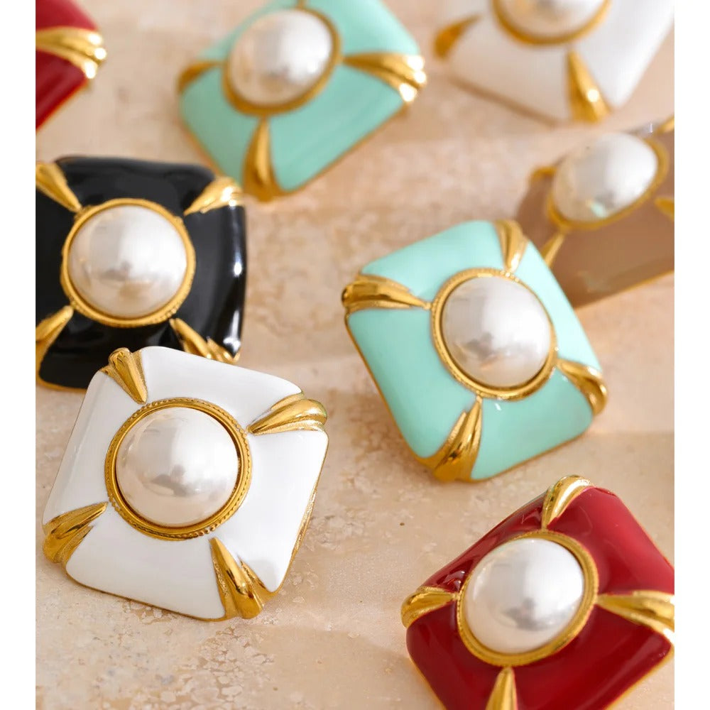 Cercei Hadda, vintage, cu perle, din otel inoxidabil placat cu aur 18K - Colectia Universe of Pearls