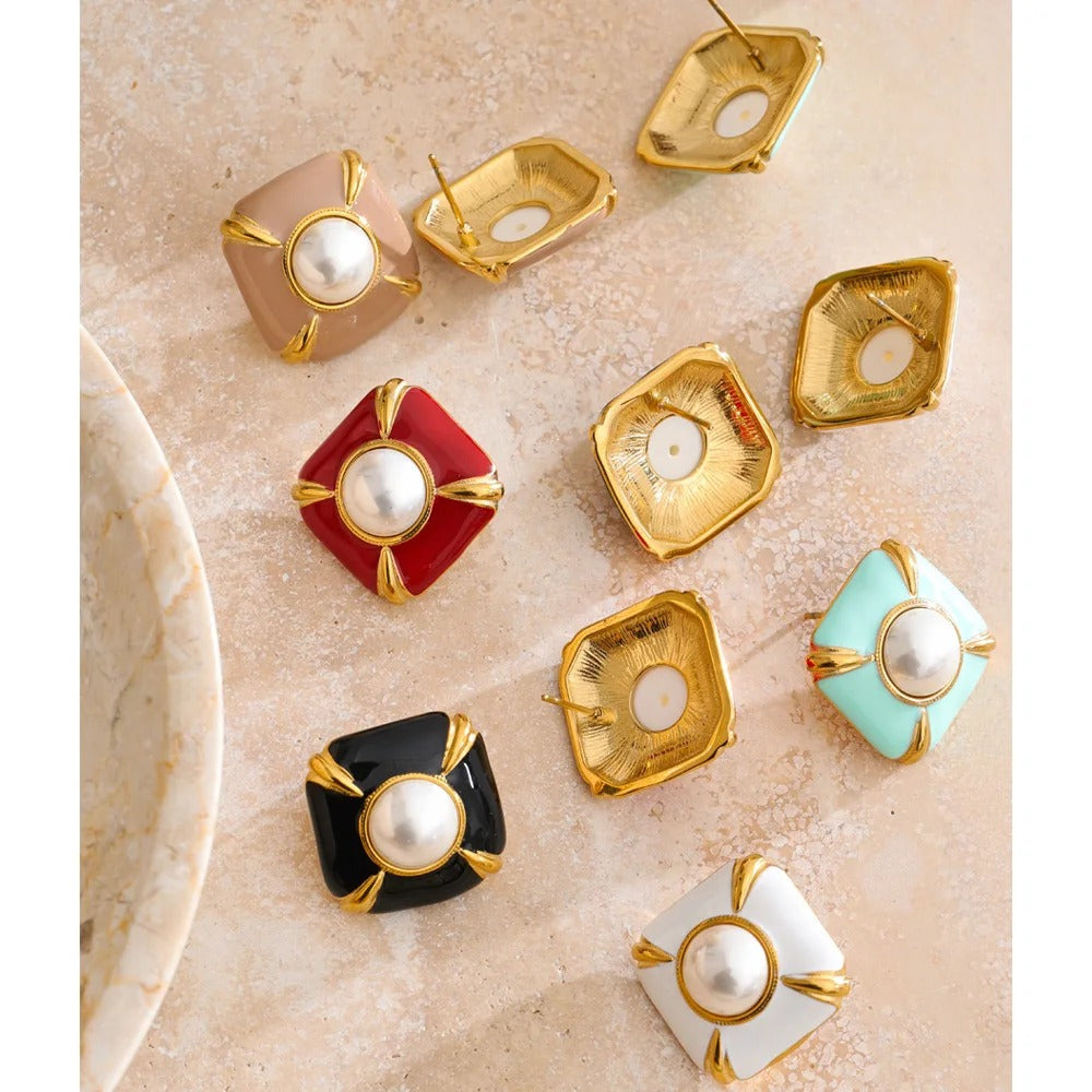 Cercei Hadda, vintage, cu perle, din otel inoxidabil placat cu aur 18K - Colectia Universe of Pearls
