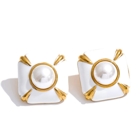 Cercei Hadda, vintage, cu perle, din otel inoxidabil placat cu aur 18K - Colectia Universe of Pearls