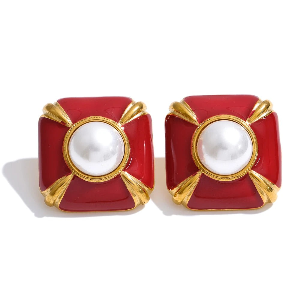 Cercei Hadda, vintage, cu perle, din otel inoxidabil placat cu aur 18K - Colectia Universe of Pearls